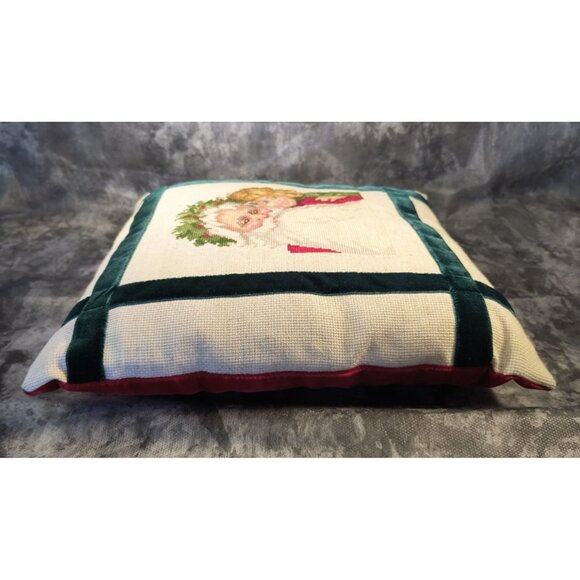 Santa & Child Cross-Stitch Red Velvet Pillow - Picture 5 of 5